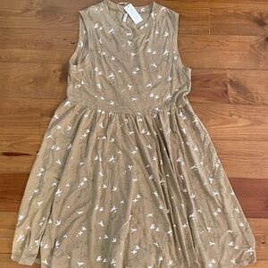 Beige Sleeveless Dress with Bird Print